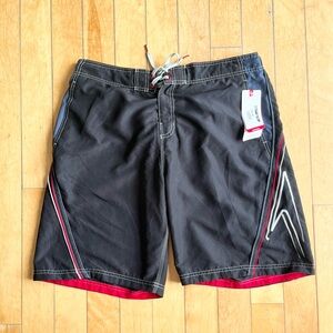 Speedo NEW Black Board Swim Shorts with Red and White Details Size XL